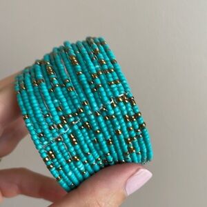 Unique Boho Beaded Bangle Bracelet statement cuff bracelet turquoise color 🤍